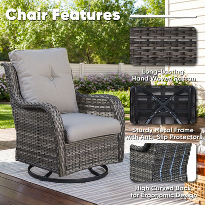 Set di 3 sedie a dondolo girevoli in rattan e vimini Gymojoy con tavolo