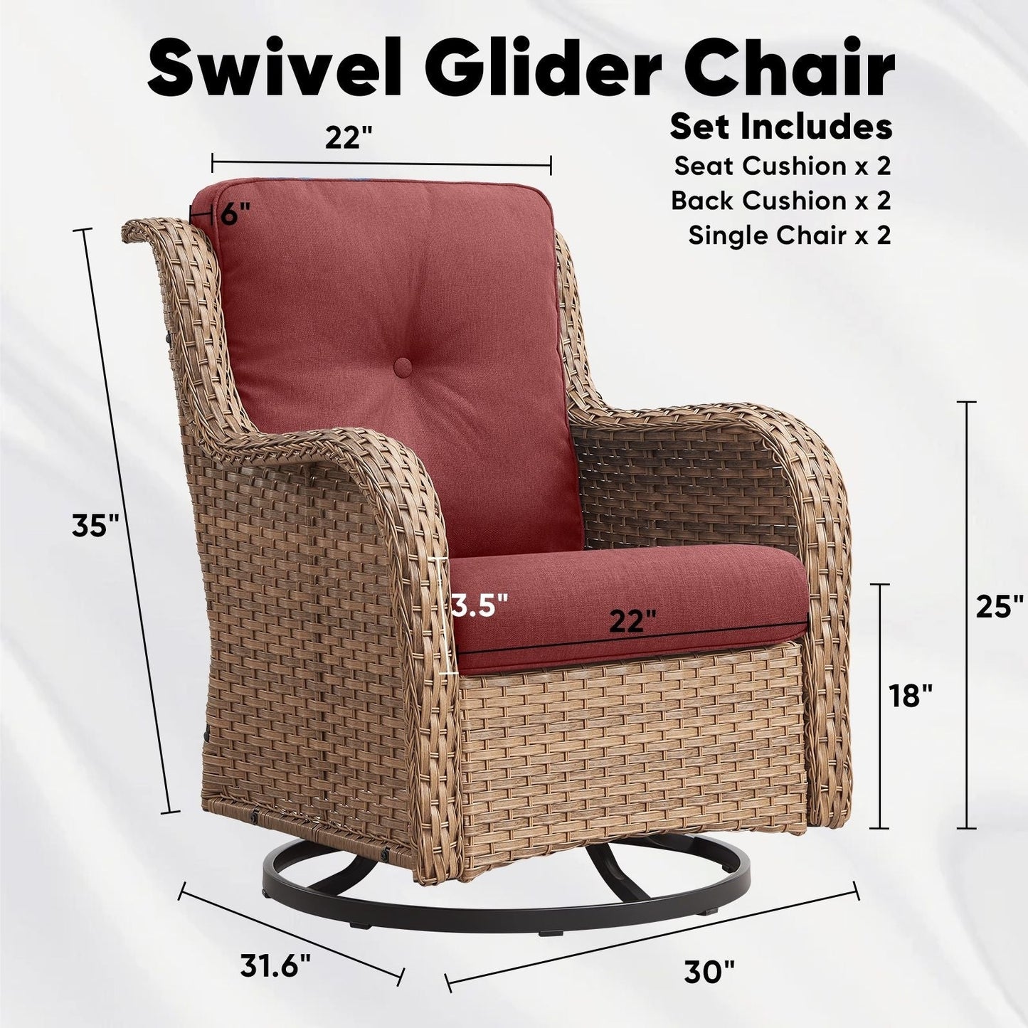 Set di 3 sedie a dondolo girevoli in rattan e vimini Gymojoy con tavolo