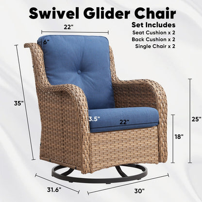 Set di 3 sedie a dondolo girevoli in rattan e vimini Gymojoy con tavolo