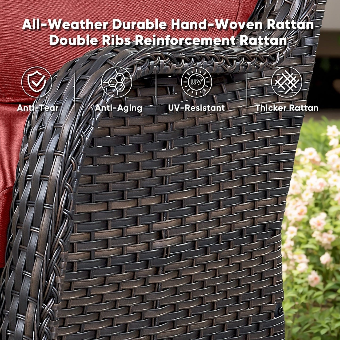 Set di 3 sedie a dondolo girevoli in rattan e vimini Gymojoy con tavolo