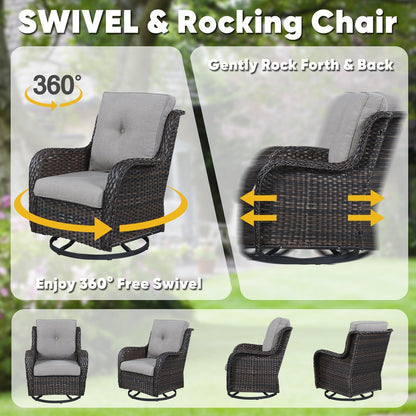 Set di 3 sedie a dondolo girevoli in rattan e vimini Gymojoy con tavolo