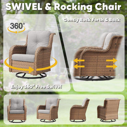 Set di 3 sedie a dondolo girevoli in rattan e vimini Gymojoy con tavolo