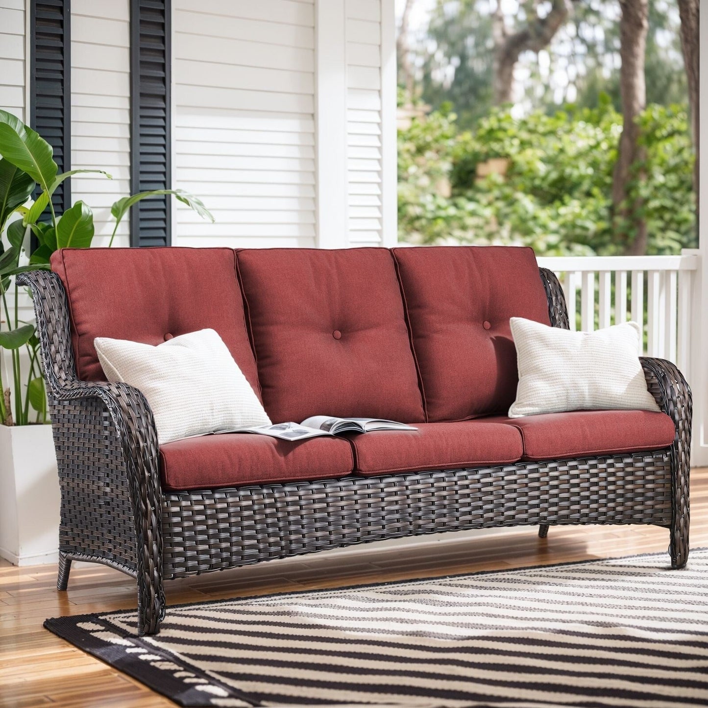 Set di mobili da esterno Gymojoy da 4 pezzi, 2 sedie girevoli, divano a 3 posti e tavolo con braciere da 55.000 BTU