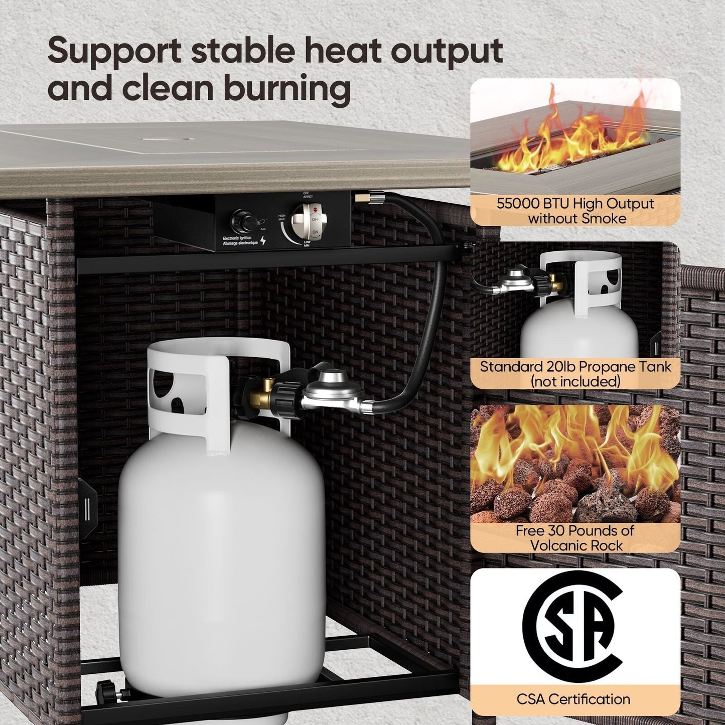 Set di mobili da esterno Gymojoy da 4 pezzi, 2 sedie girevoli, divano a 3 posti e tavolo con braciere da 55.000 BTU