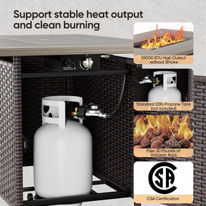 Set di mobili da esterno Gymojoy da 4 pezzi, 2 sedie girevoli, divano a 3 posti e tavolo con braciere da 55.000 BTU