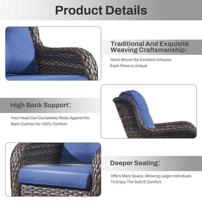 Set di mobili da esterno Gymojoy da 4 pezzi, 2 sedie girevoli, divano a 3 posti e tavolo con braciere da 55.000 BTU