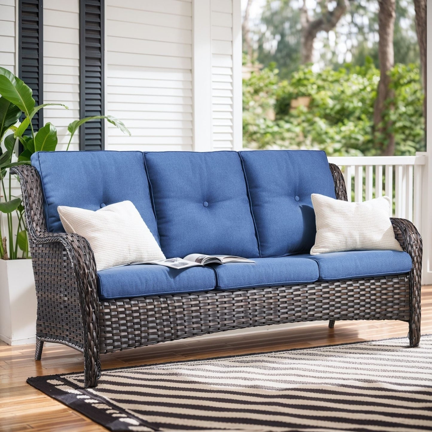 Set di mobili da esterno Gymojoy da 4 pezzi, 2 sedie girevoli, divano a 3 posti e tavolo con braciere da 55.000 BTU