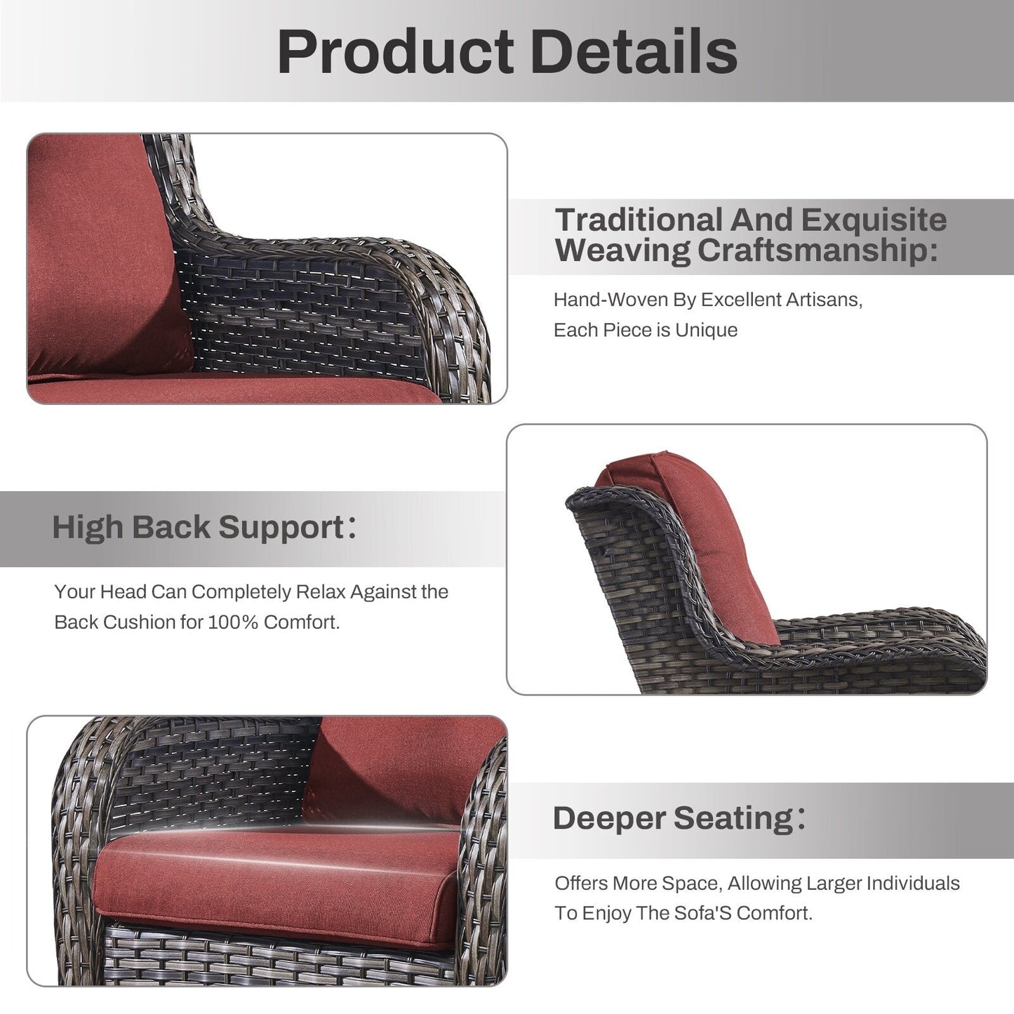 Set di mobili da esterno Gymojoy da 4 pezzi, 2 sedie girevoli, divano a 3 posti e tavolo con braciere da 55.000 BTU