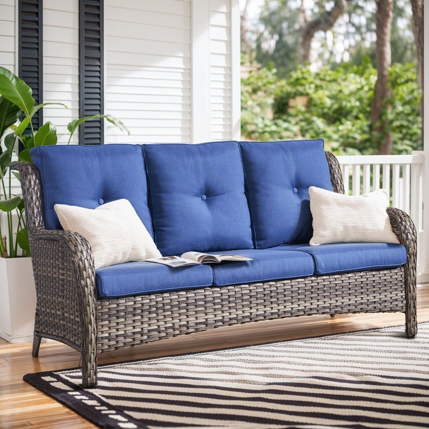 Set di mobili da esterno Gymojoy da 4 pezzi, 2 sedie girevoli, divano a 3 posti e tavolo con braciere da 55.000 BTU