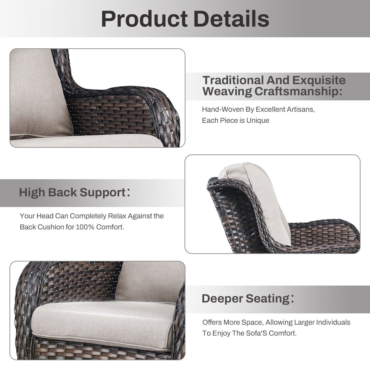 Set di mobili da esterno Gymojoy da 4 pezzi, 2 sedie girevoli, divano a 3 posti e tavolo con braciere da 55.000 BTU