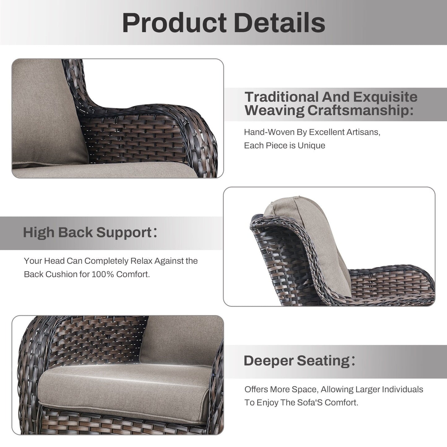 Set di mobili da esterno Gymojoy da 4 pezzi, 2 sedie girevoli, divano a 3 posti e tavolo con braciere da 55.000 BTU