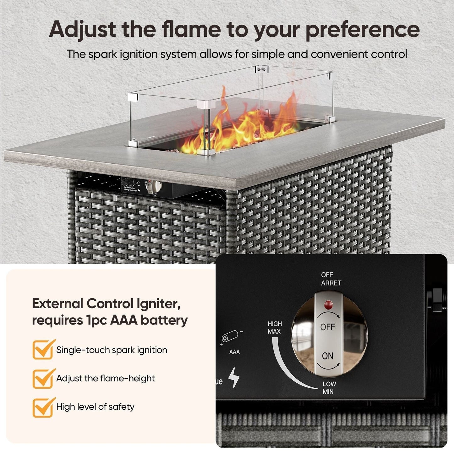 Set di mobili da esterno Gymojoy da 4 pezzi, 2 sedie girevoli, divano a 3 posti e tavolo con braciere da 55.000 BTU