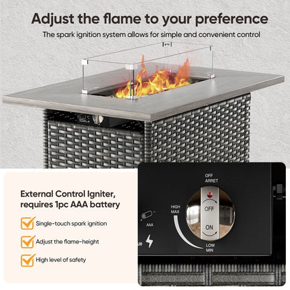 Set di mobili da esterno Gymojoy da 4 pezzi, 2 sedie girevoli, divano a 3 posti e tavolo con braciere da 55.000 BTU