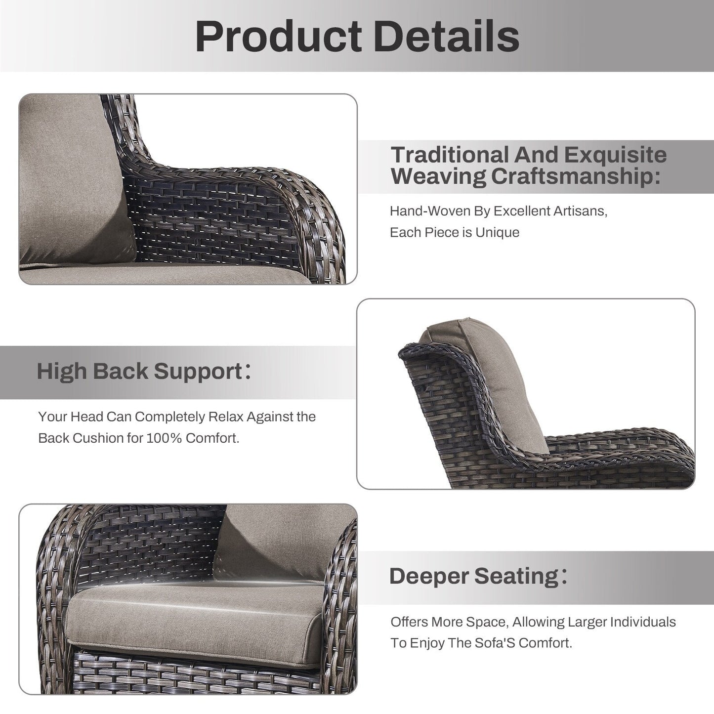 Set di mobili da esterno Gymojoy da 4 pezzi, 2 sedie girevoli, divano a 3 posti e tavolo con braciere da 55.000 BTU