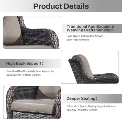 Set di mobili da esterno Gymojoy da 4 pezzi, 2 sedie girevoli, divano a 3 posti e tavolo con braciere da 55.000 BTU