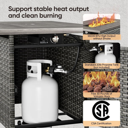 Set di mobili da esterno Gymojoy da 4 pezzi, 2 sedie girevoli, divano a 3 posti e tavolo con braciere da 55.000 BTU