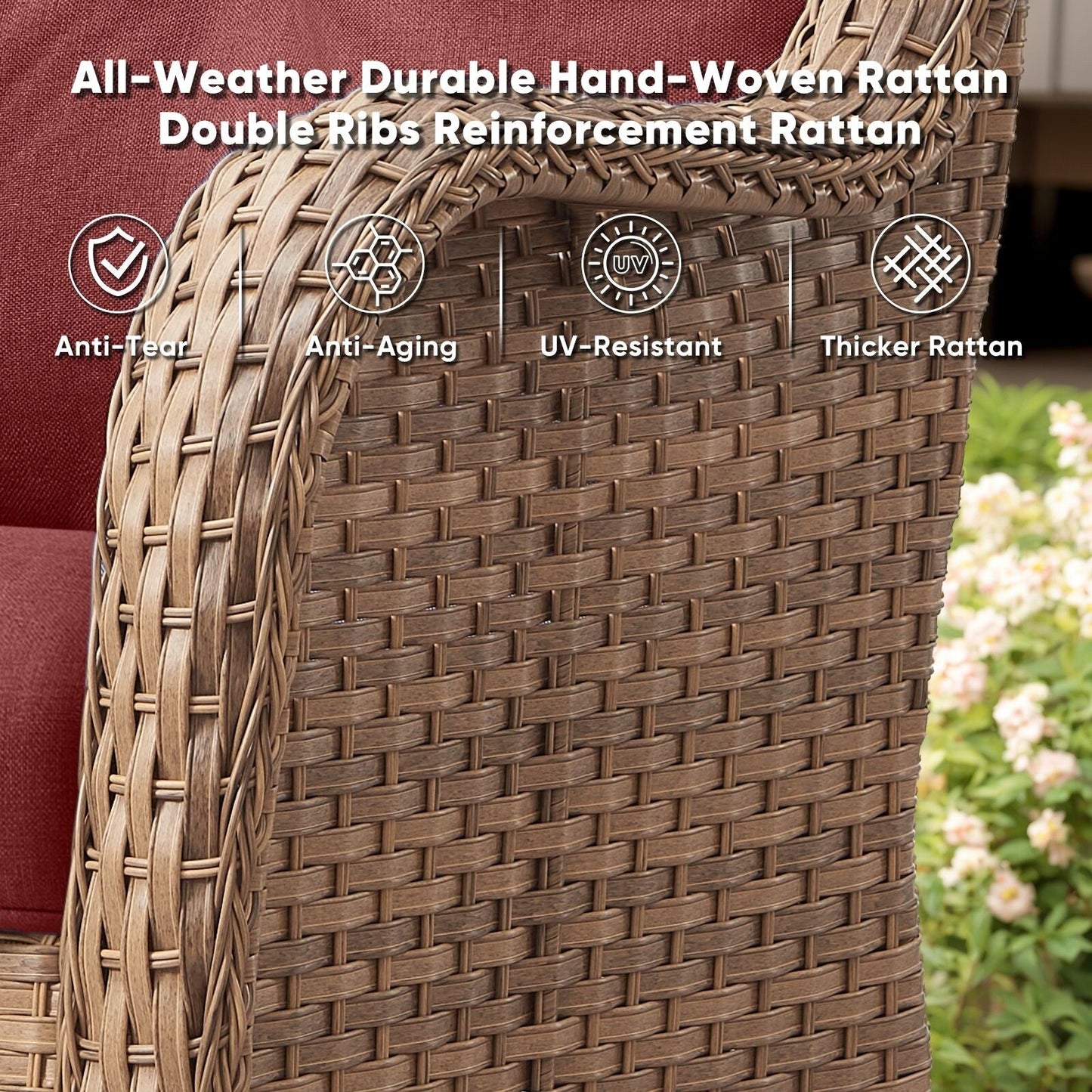 Set di 3 sedie girevoli in vimini e acciaio per esterni Gymojoy