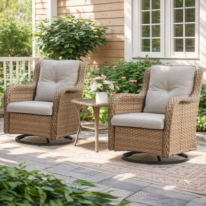 Set di 3 sedie girevoli in vimini e acciaio per esterni Gymojoy