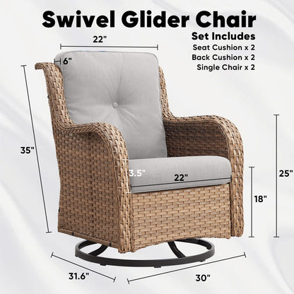 Set di 3 sedie girevoli in vimini e acciaio per esterni Gymojoy