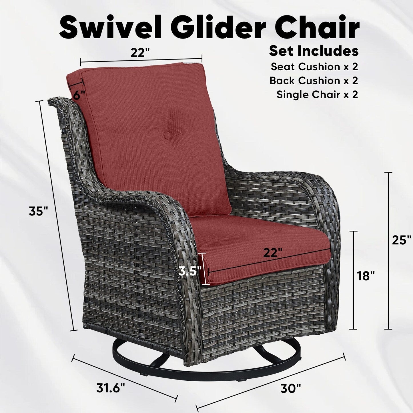 Set di 3 sedie girevoli in vimini e acciaio per esterni Gymojoy