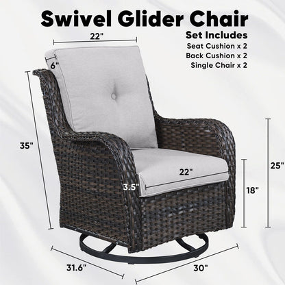 Set di 3 sedie girevoli in vimini e acciaio per esterni Gymojoy