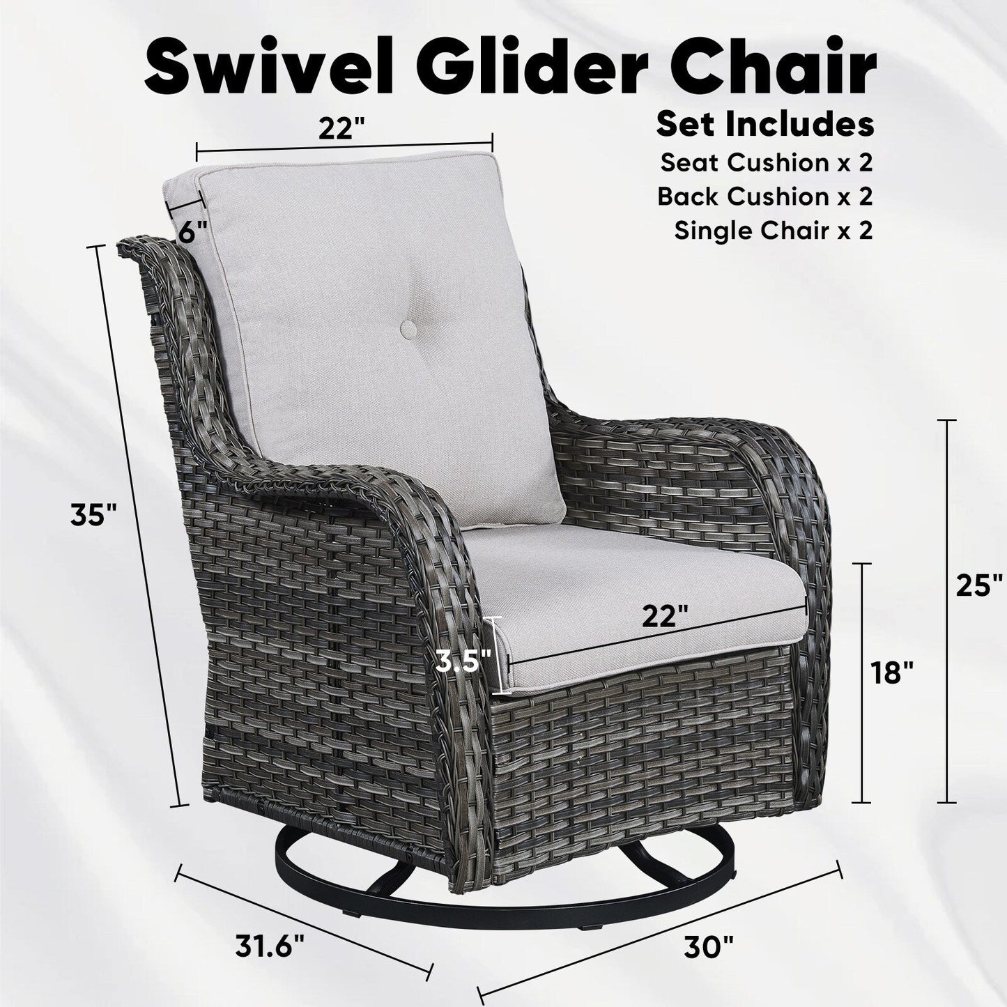 Set di 3 sedie girevoli in vimini e acciaio per esterni Gymojoy