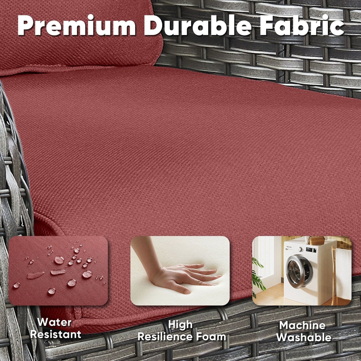 Set di 3 sedie girevoli in vimini e acciaio per esterni Gymojoy