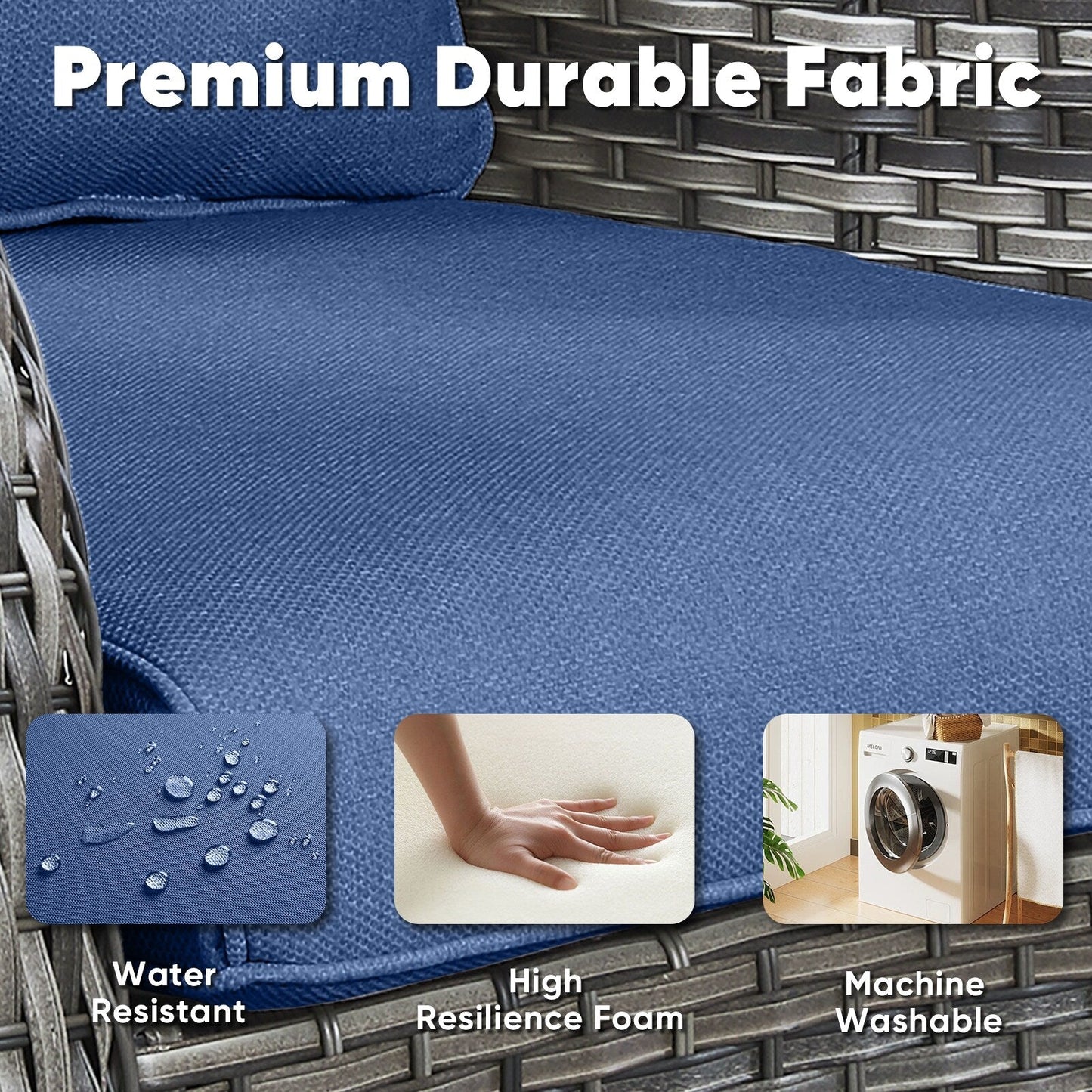 Set di 3 sedie girevoli in vimini e acciaio per esterni Gymojoy