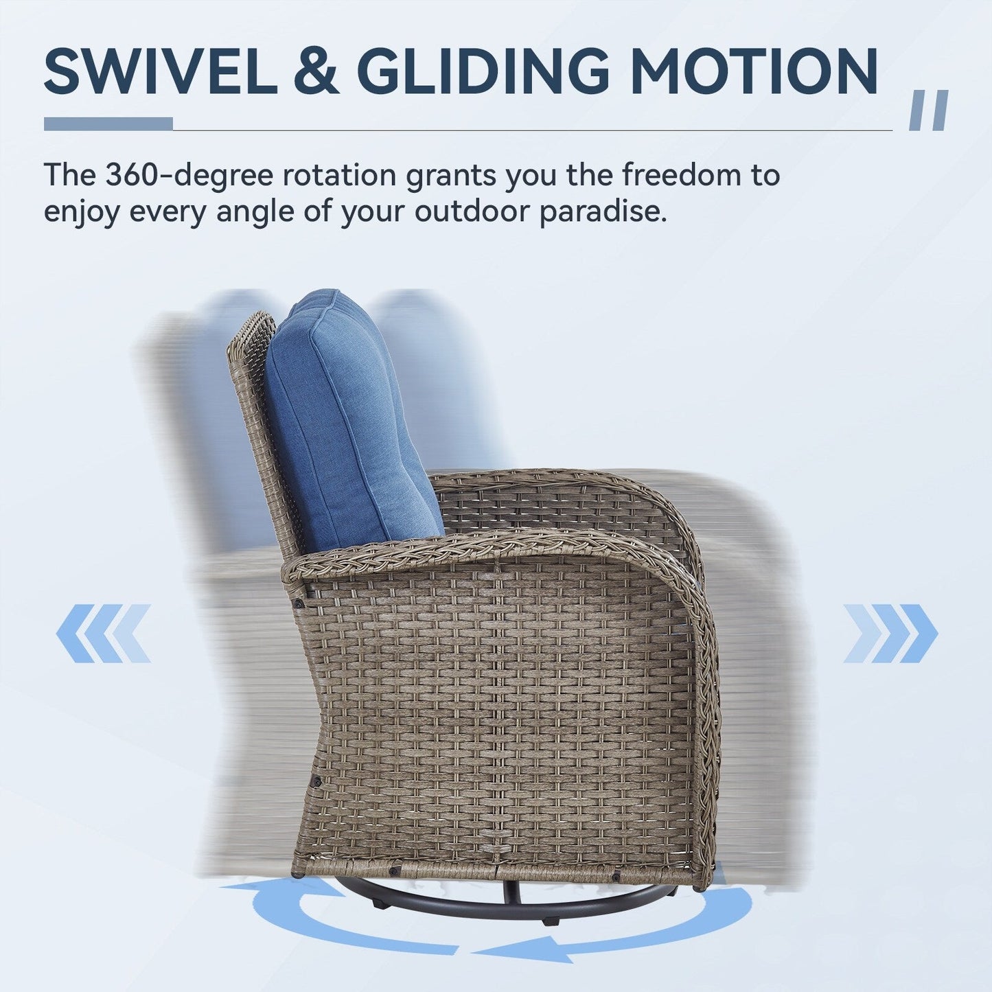 Set di mobili da esterno da 3 pezzi con sedia girevole e tavolo da giardino Gymojoy