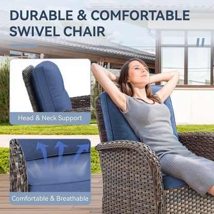 Set di mobili da esterno da 3 pezzi con sedia girevole e tavolo da giardino Gymojoy