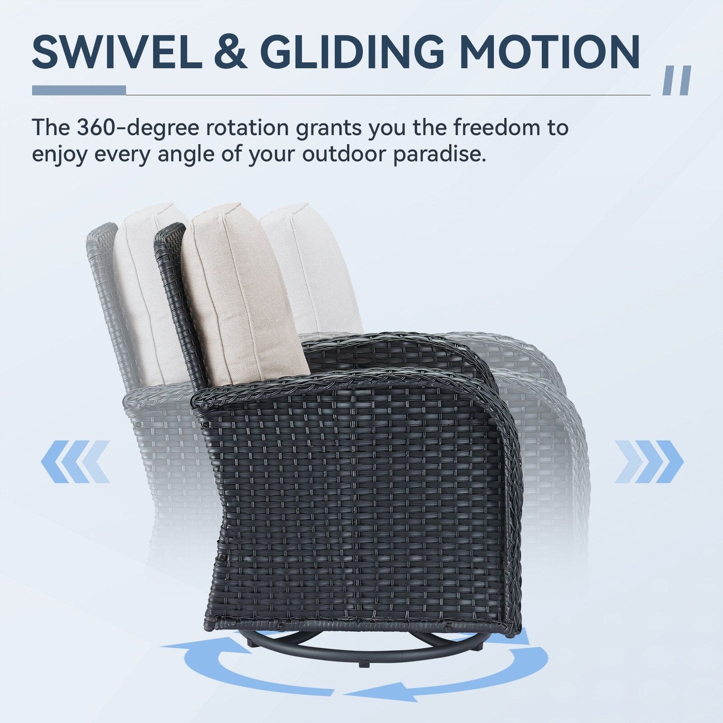 Set di mobili da esterno da 3 pezzi con sedia girevole e tavolo da giardino Gymojoy