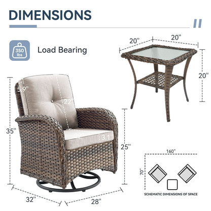 Set di mobili da esterno da 3 pezzi con sedia girevole e tavolo da giardino Gymojoy