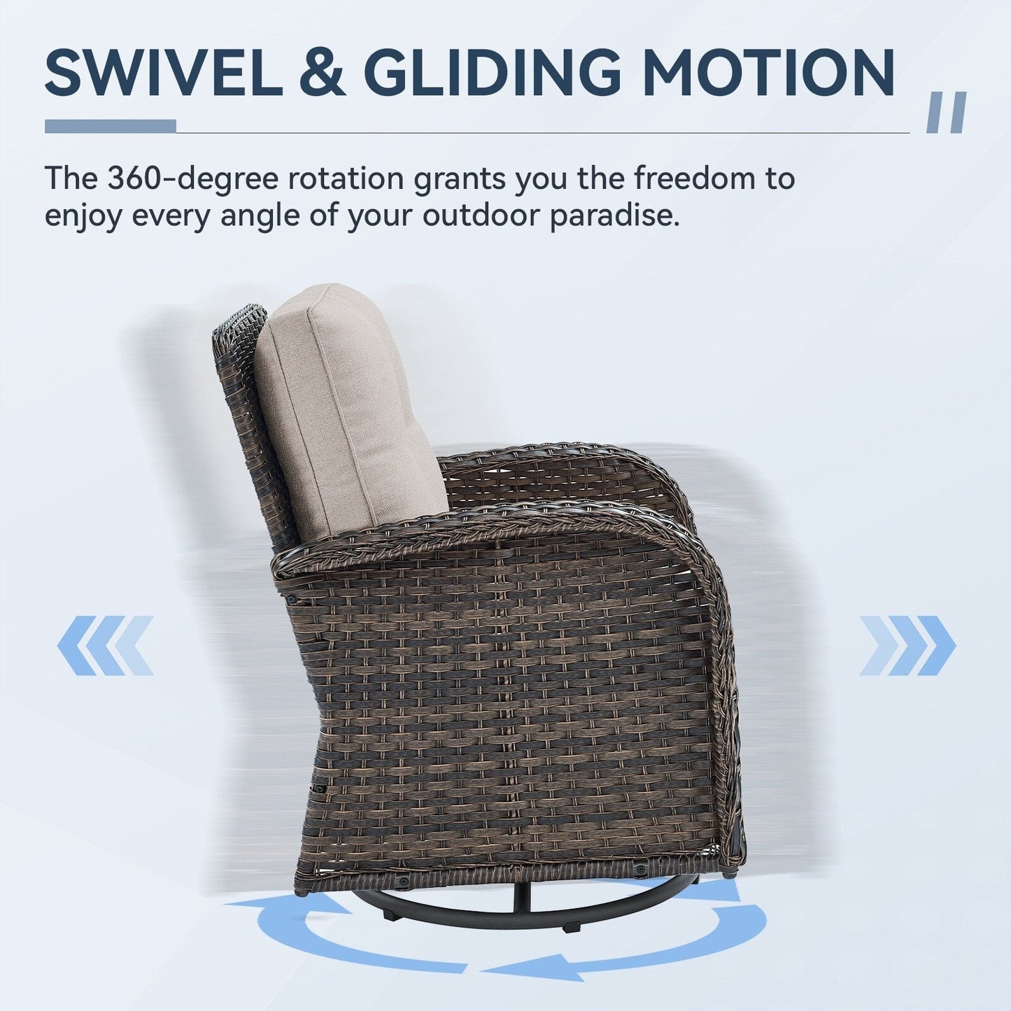 Set di mobili da esterno da 3 pezzi con sedia girevole e tavolo da giardino Gymojoy