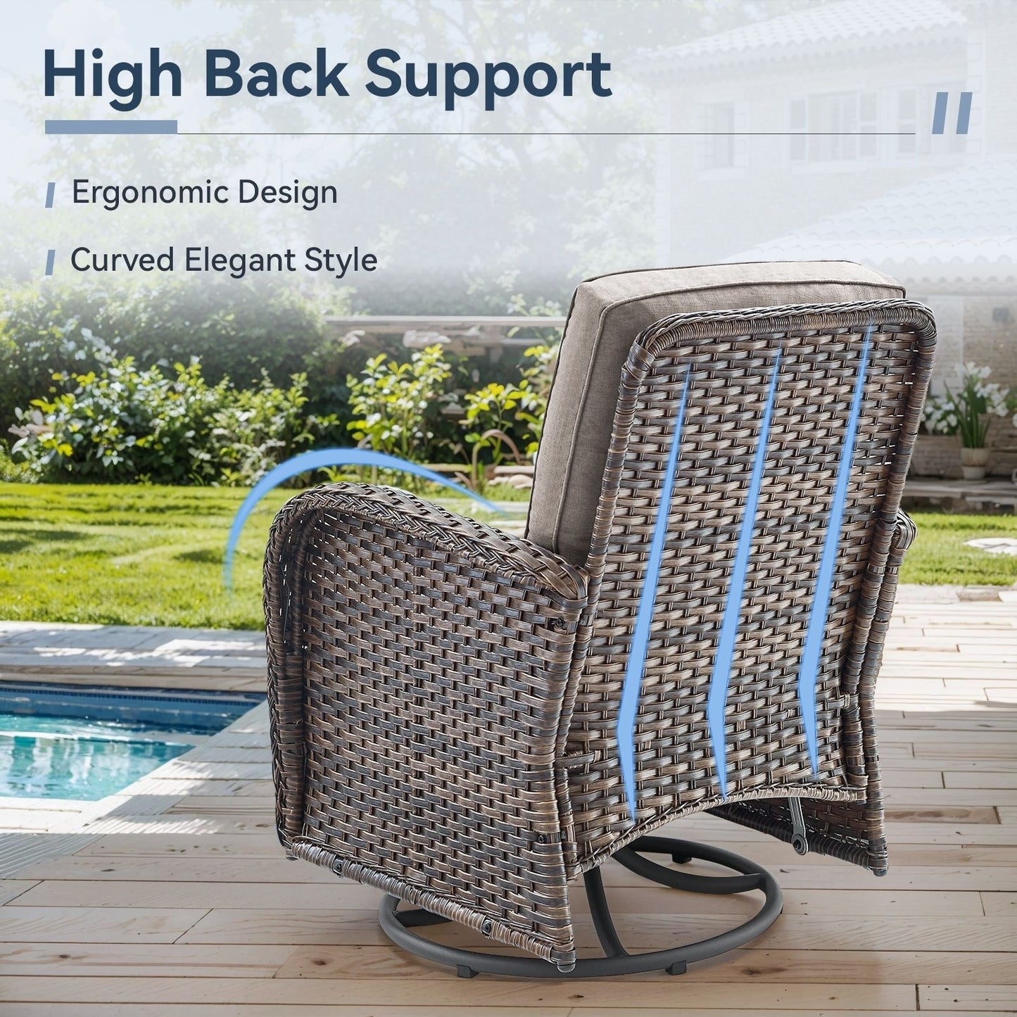 Set di mobili da esterno da 3 pezzi con sedia girevole e tavolo da giardino Gymojoy