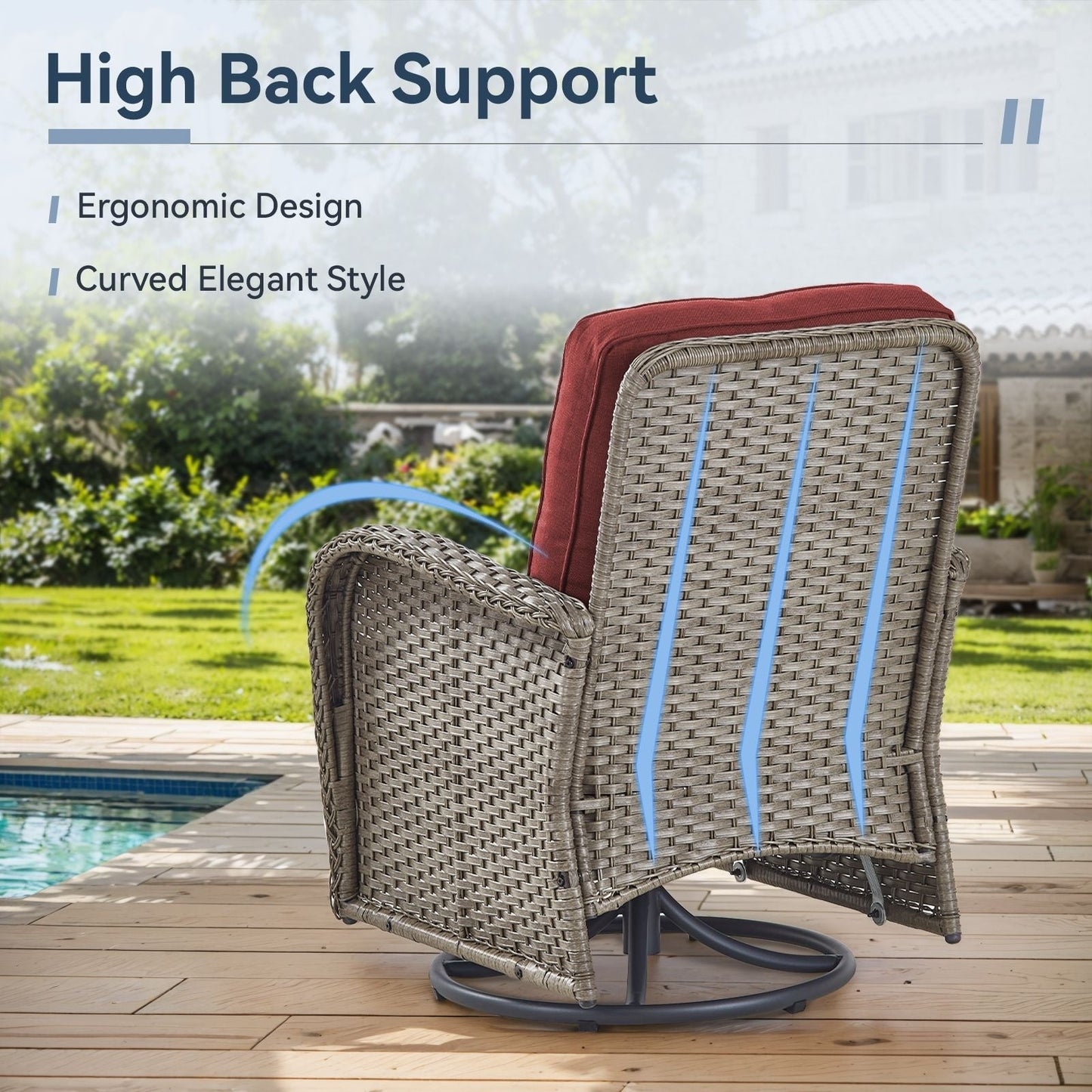 Set di mobili da esterno da 3 pezzi con sedia girevole e tavolo da giardino Gymojoy