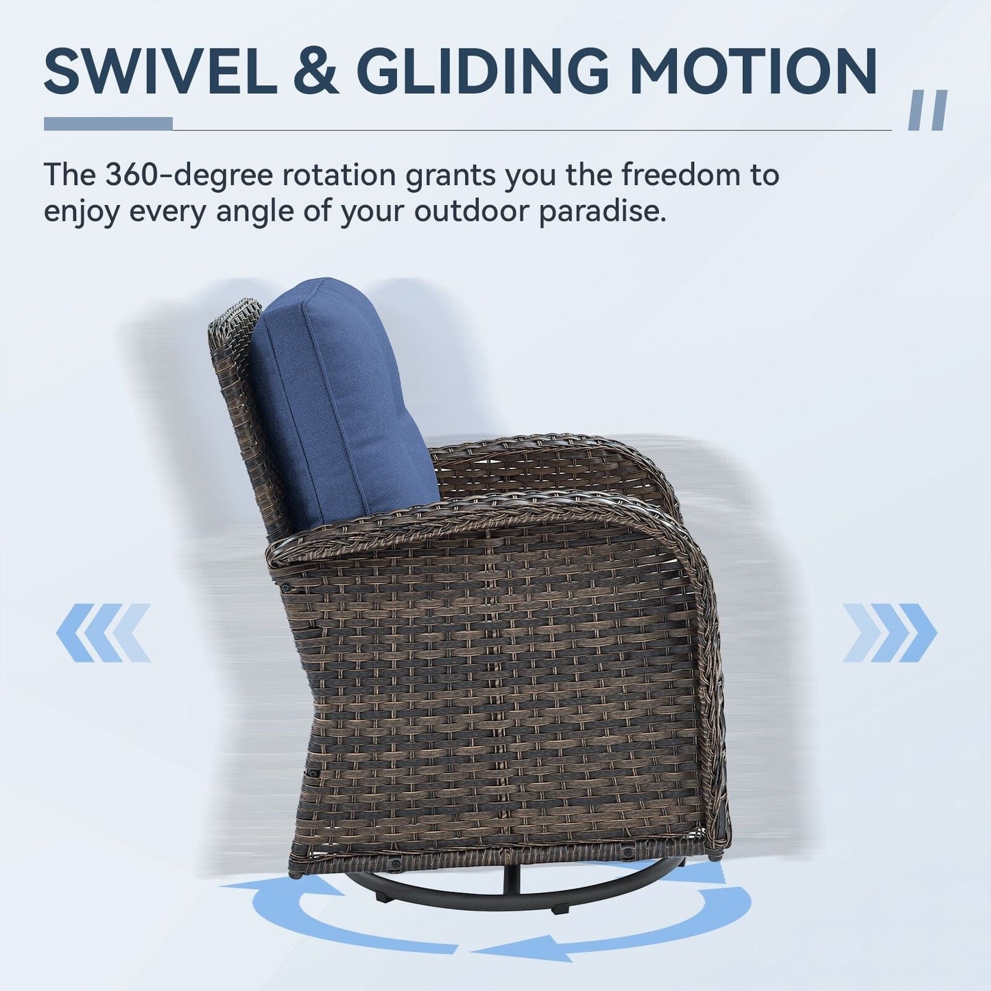 Set di mobili da esterno da 3 pezzi con sedia girevole e tavolo da giardino Gymojoy