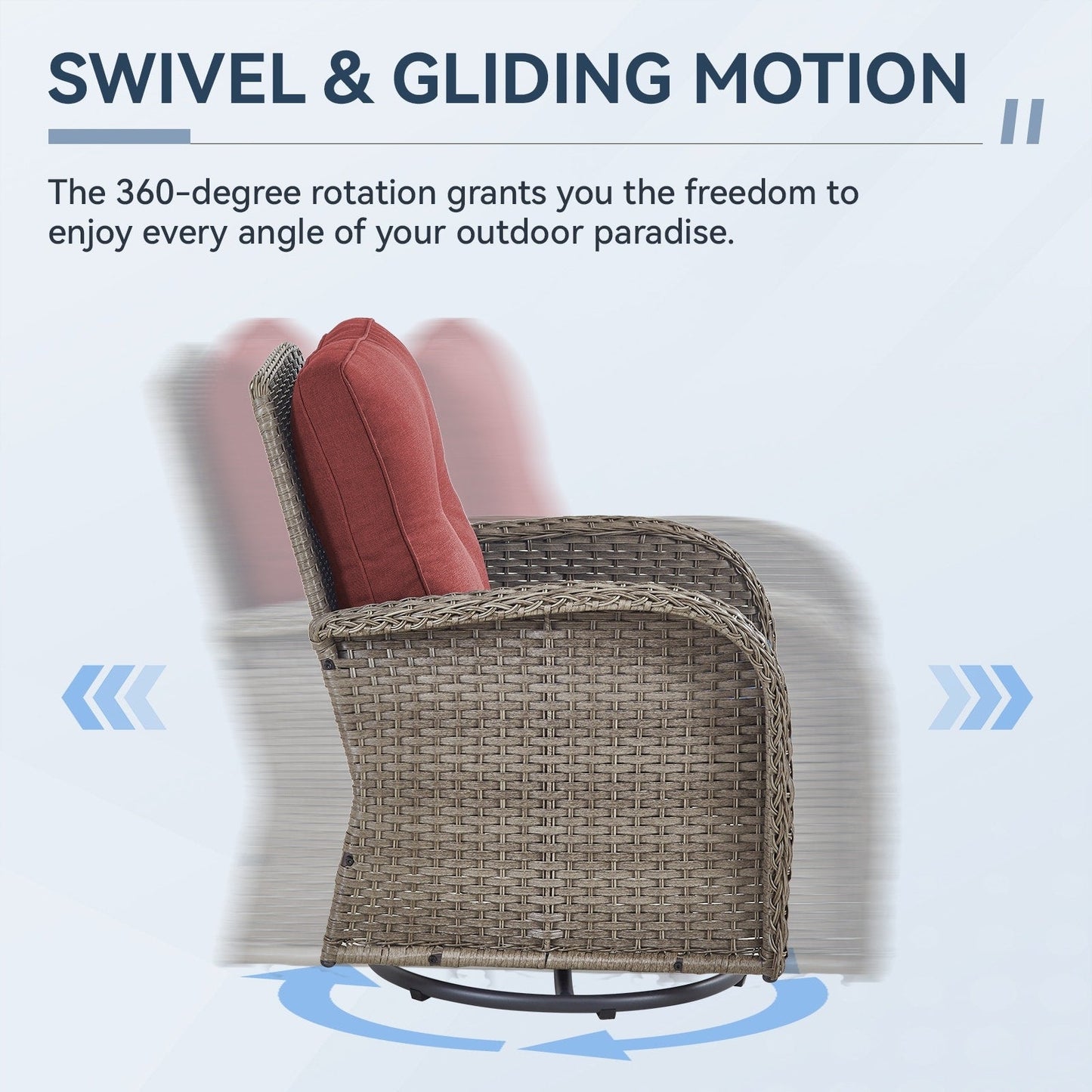 Set di mobili da esterno da 3 pezzi con sedia girevole e tavolo da giardino Gymojoy