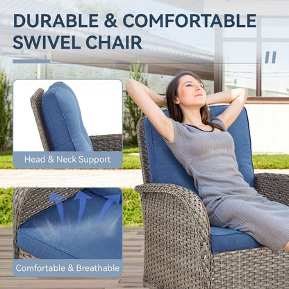 Set di mobili da esterno da 3 pezzi con sedia girevole e tavolo da giardino Gymojoy