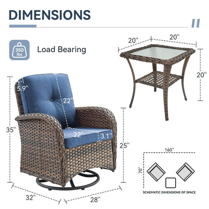 Set di mobili da esterno da 3 pezzi con sedia girevole e tavolo da giardino Gymojoy