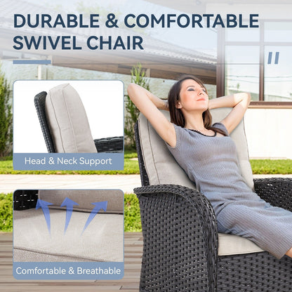 Set di mobili da esterno da 3 pezzi con sedia girevole e tavolo da giardino Gymojoy