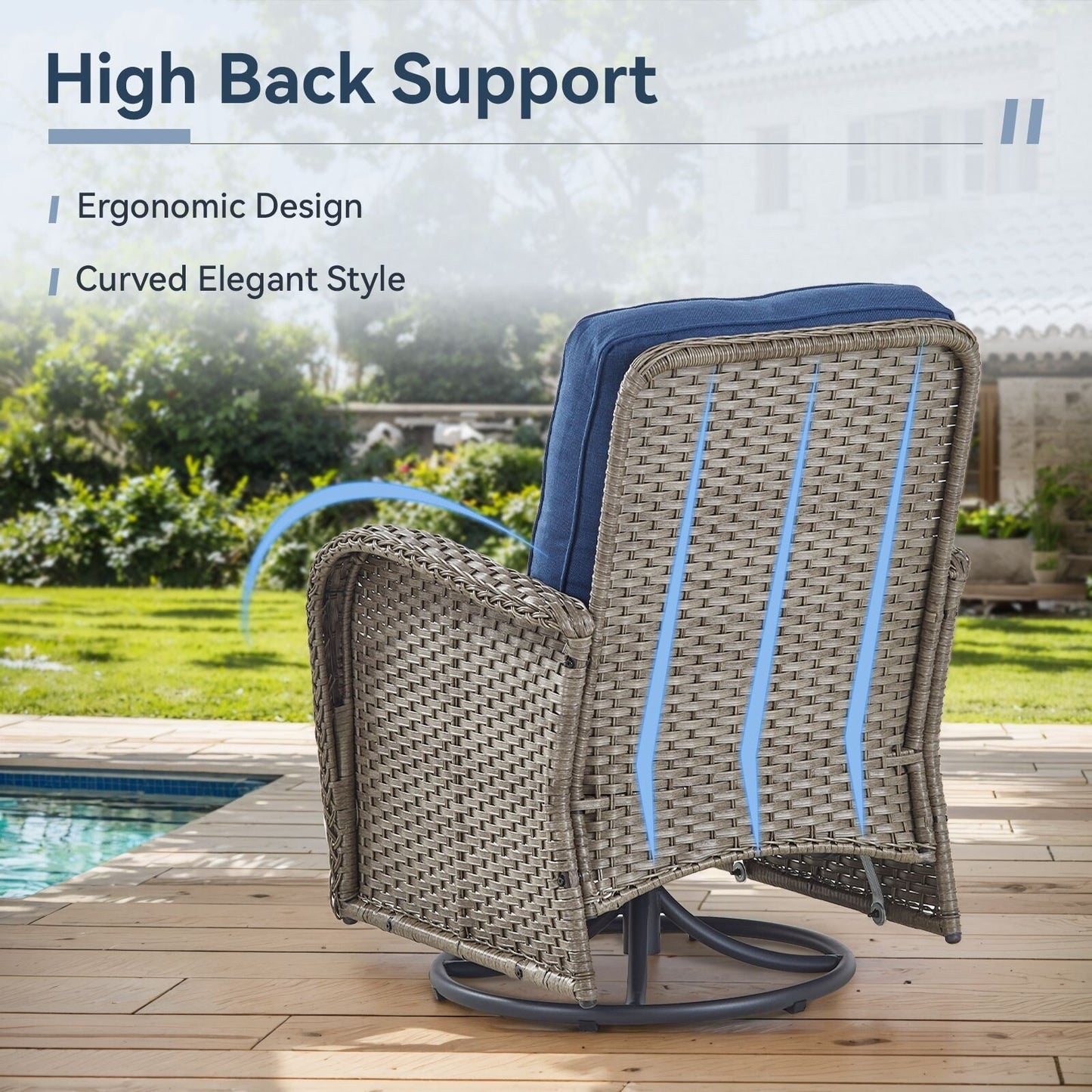 Set di mobili da esterno da 3 pezzi con sedia girevole e tavolo da giardino Gymojoy