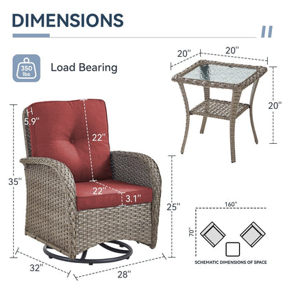 Set di mobili da esterno da 3 pezzi con sedia girevole e tavolo da giardino Gymojoy