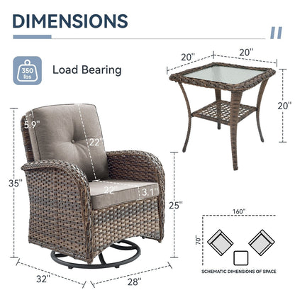 Set di mobili da esterno da 3 pezzi con sedia girevole e tavolo da giardino Gymojoy