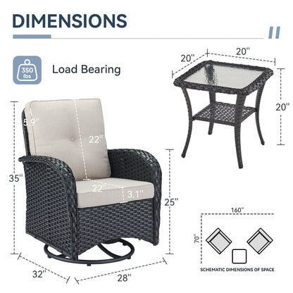 Set di mobili da esterno da 3 pezzi con sedia girevole e tavolo da giardino Gymojoy