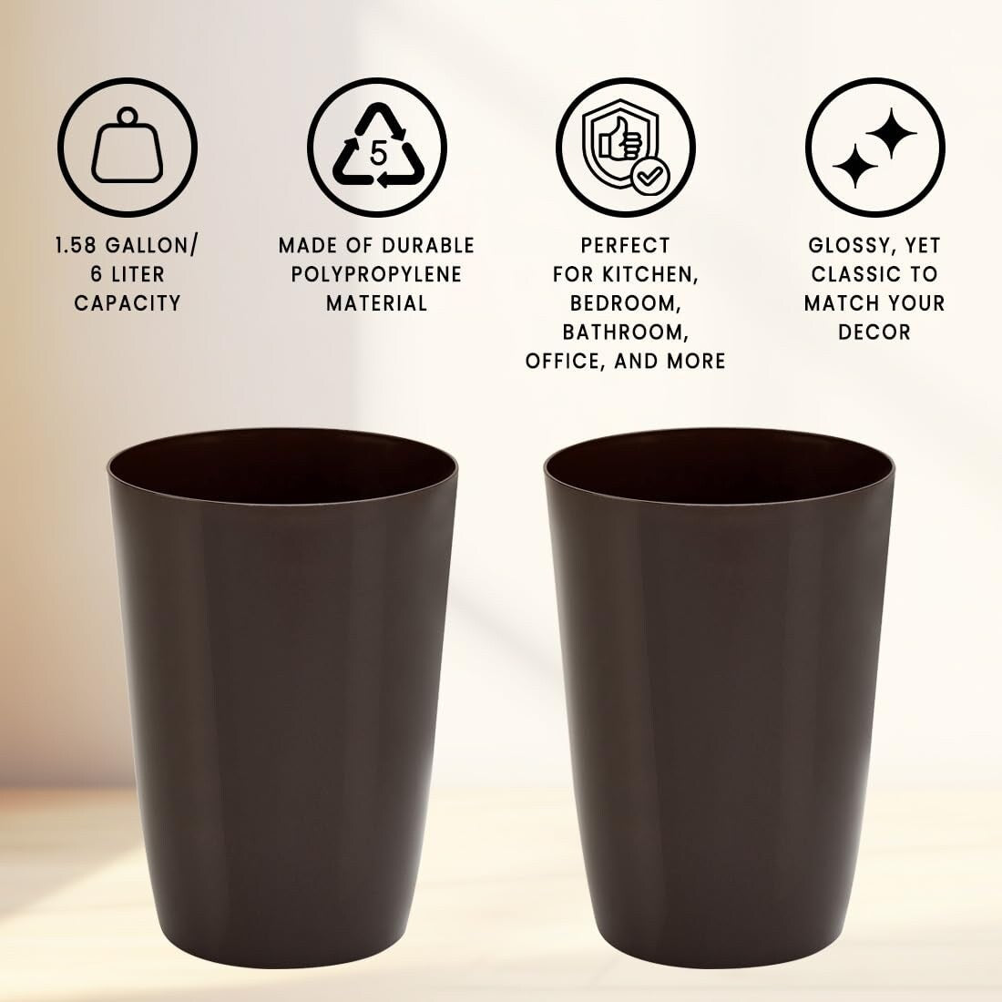 HOLD N' STORAGE - Set di 2 piccoli cestini per la spazzatura con parte superiore aperta per spazi compatti e ristretti - Capacità 1,58 galloni