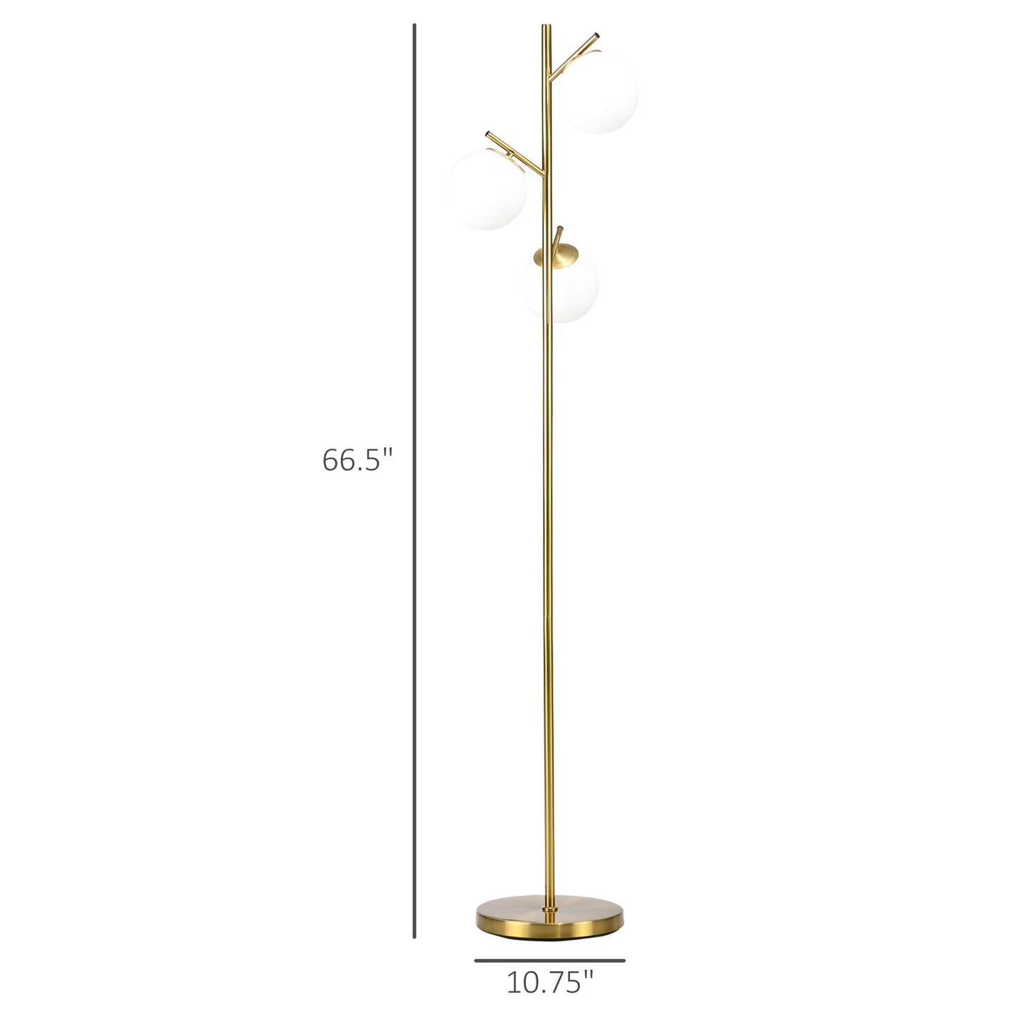 HOMCOM Lampade da terra moderne a 3 luci per soggiorno, lampada da terra a forma di albero per camera da letto con paralume a globo, base in acciaio, oro