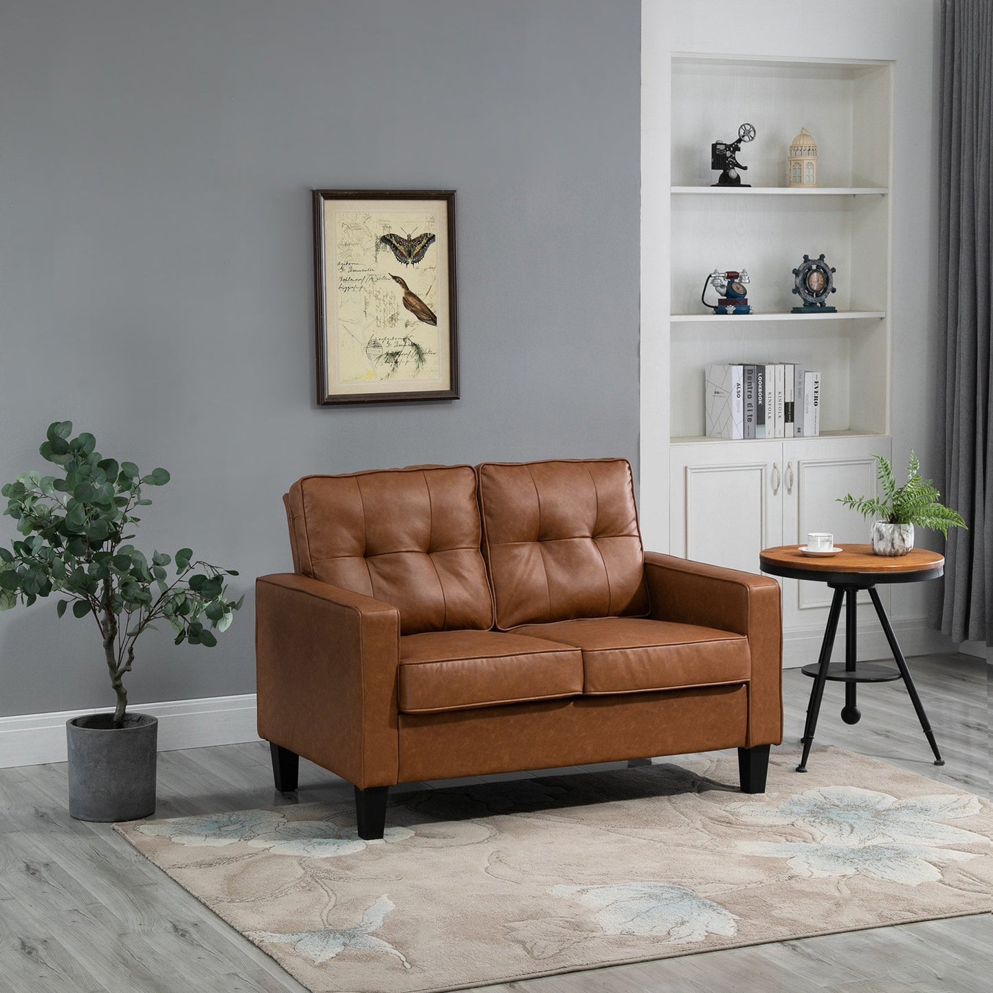 Divano doppio HOMCOM 51 con braccioli, 2 posti, imbottito in similpelle trapuntata e cuscino imbottito in spugna a molle insacchettate, marrone