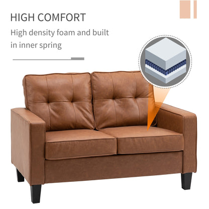Divano doppio HOMCOM 51 con braccioli, 2 posti, imbottito in similpelle trapuntata e cuscino imbottito in spugna a molle insacchettate, marrone