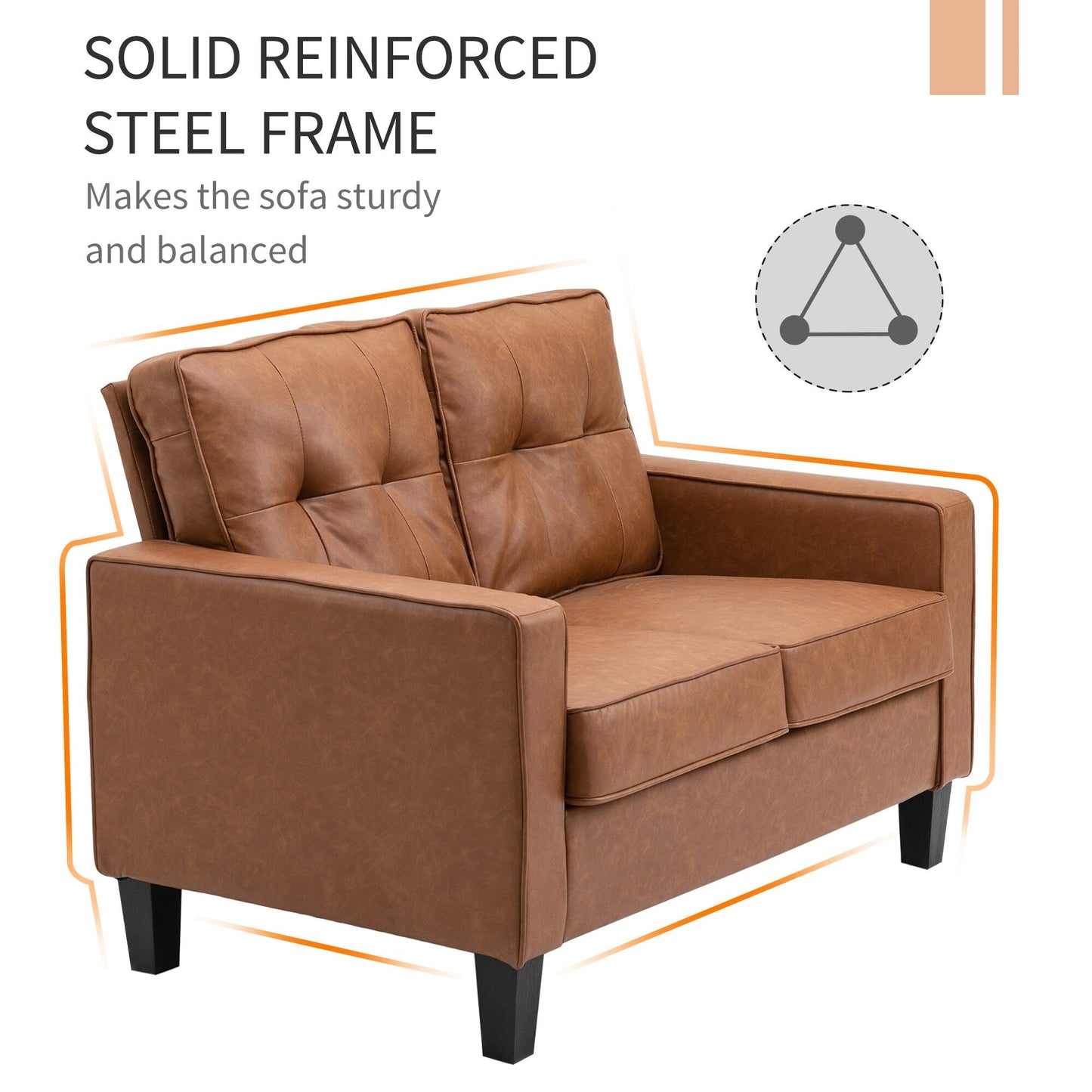 Divano doppio HOMCOM 51 con braccioli, 2 posti, imbottito in similpelle trapuntata e cuscino imbottito in spugna a molle insacchettate, marrone