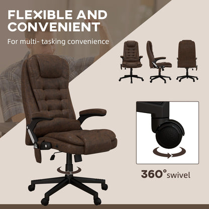 HOMCOM Sedia da ufficio massaggiante vibrante a 6 punti con calore, sedia da ufficio direzionale in microfibra con schienale alto e schienale reclinabile